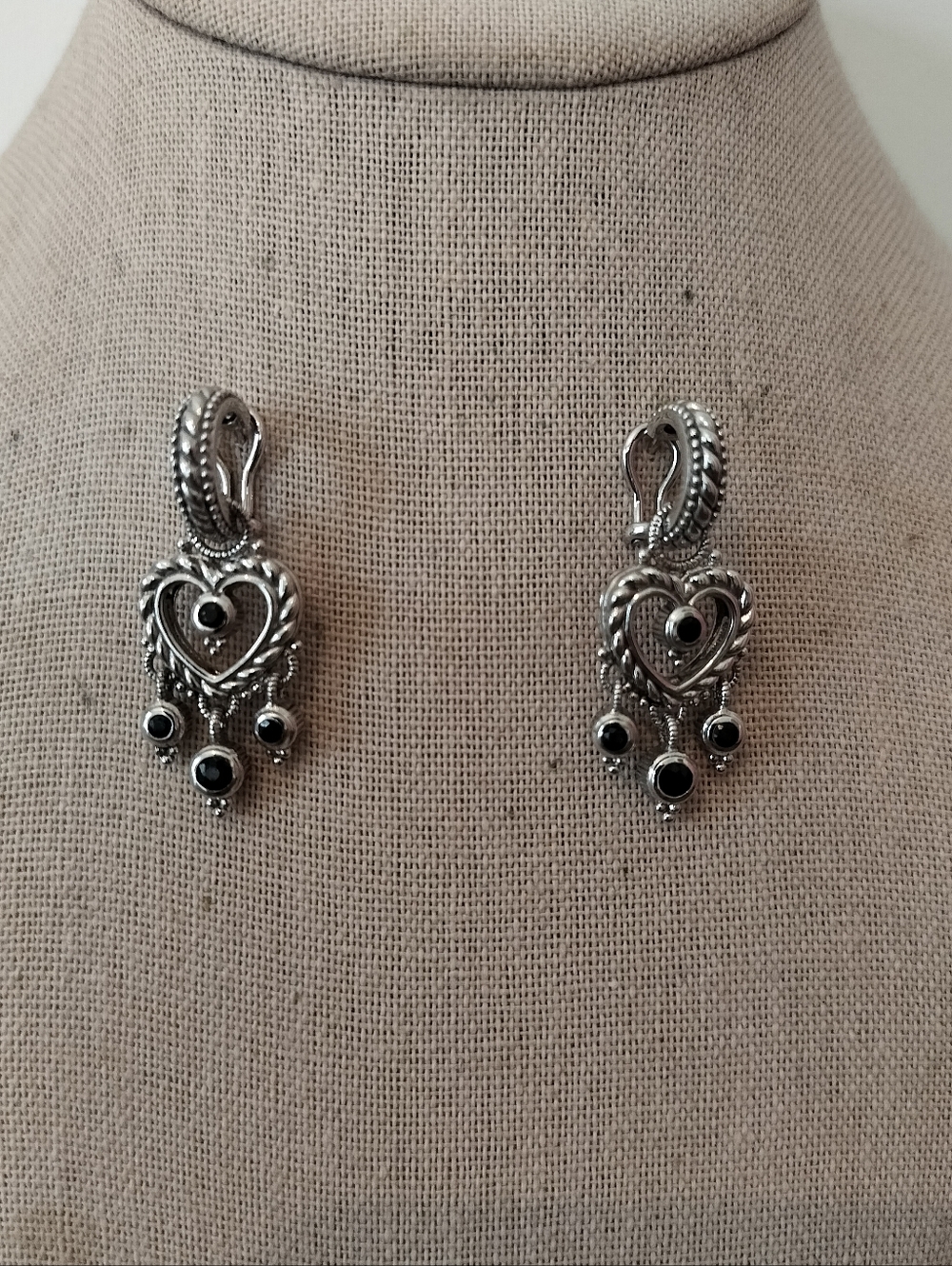 Judhit Ripka Sterling-Style  Heart Drop Earrings with Blue Stone Accents